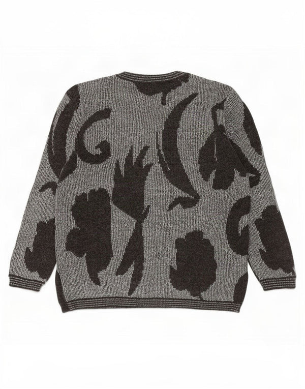 Vintage kvinders abstrakt mønster sweater UK 18 XL grå akryl