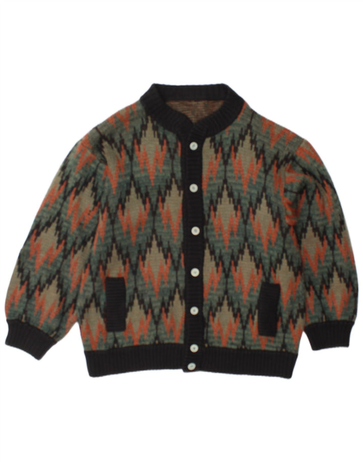 Vintage herre cardigan sweater medium flerfarvet geometrisk