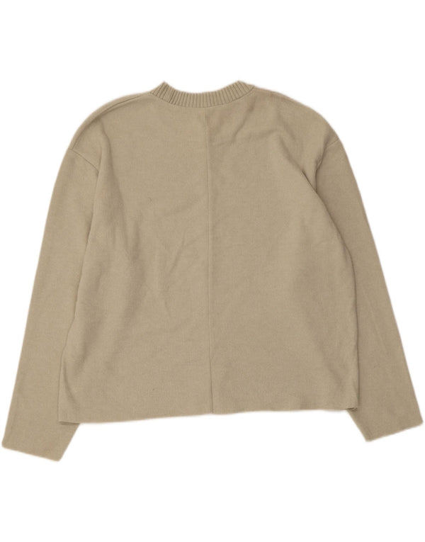Zara Womens Crop Boat Neck Jumper Sweater UK 14 Medium Beige Polyester