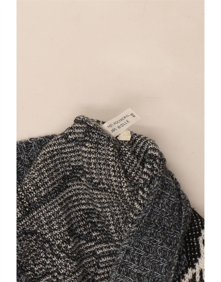 Vintage Dame V-hals sweater IT 48 XL Grå Fair Isle Polyacryl