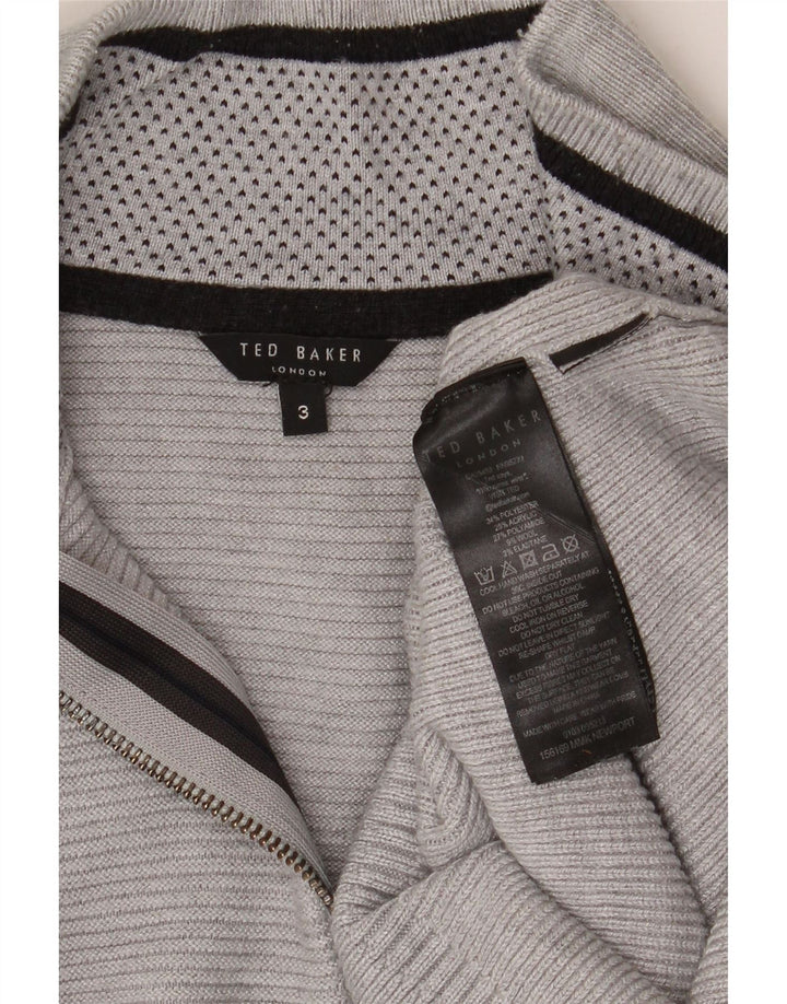Ted Baker Herre Zip Neck Jumper Sweater Størrelse 3 Medium Grå Polyester