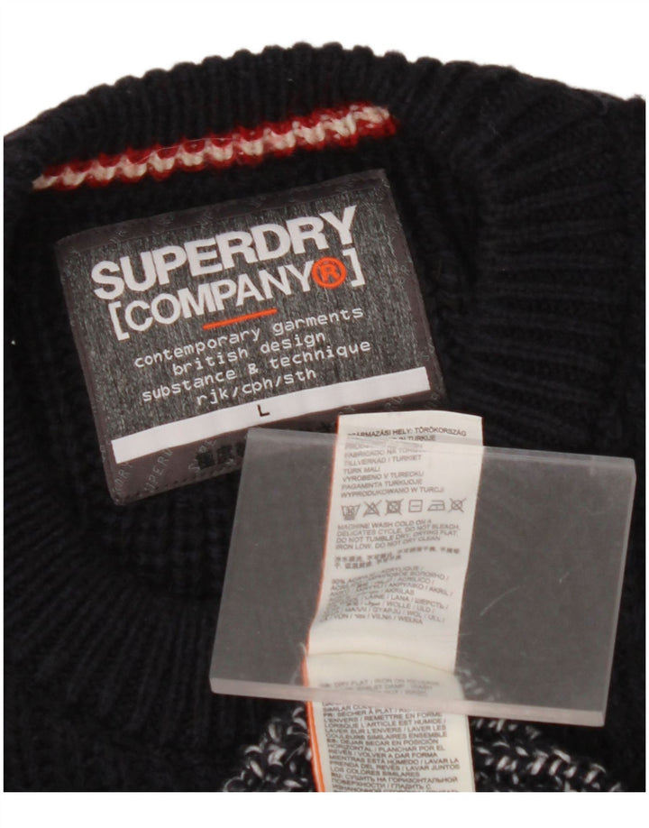 SUPERDRY Herre Crew Neck trøje Sweater Large Navy Blue Argyle/Diamond