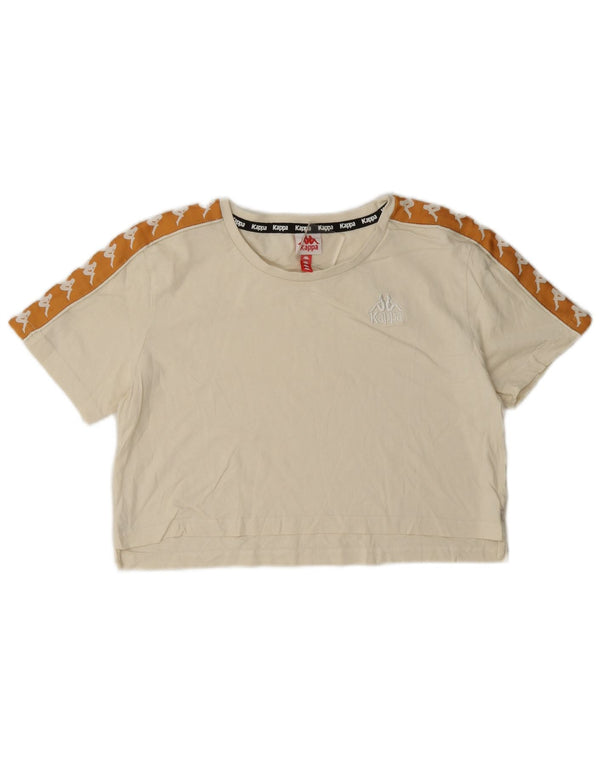 Kappa Dame Crop Grafisk T-Shirt Top UK 6 XS Off White Colourblock