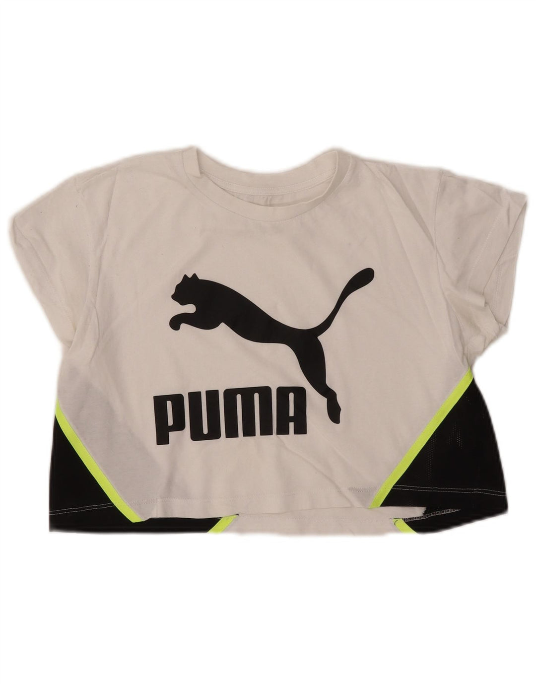 PUMA Womens Crop Oversized grafisk T-shirt top UK 2 2XS Hvid Colourblock