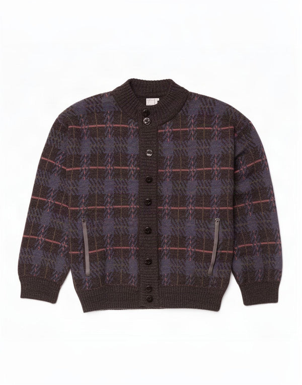 Vintage herre cardigan sweater IT 52 Stor marineblå plaid akryl