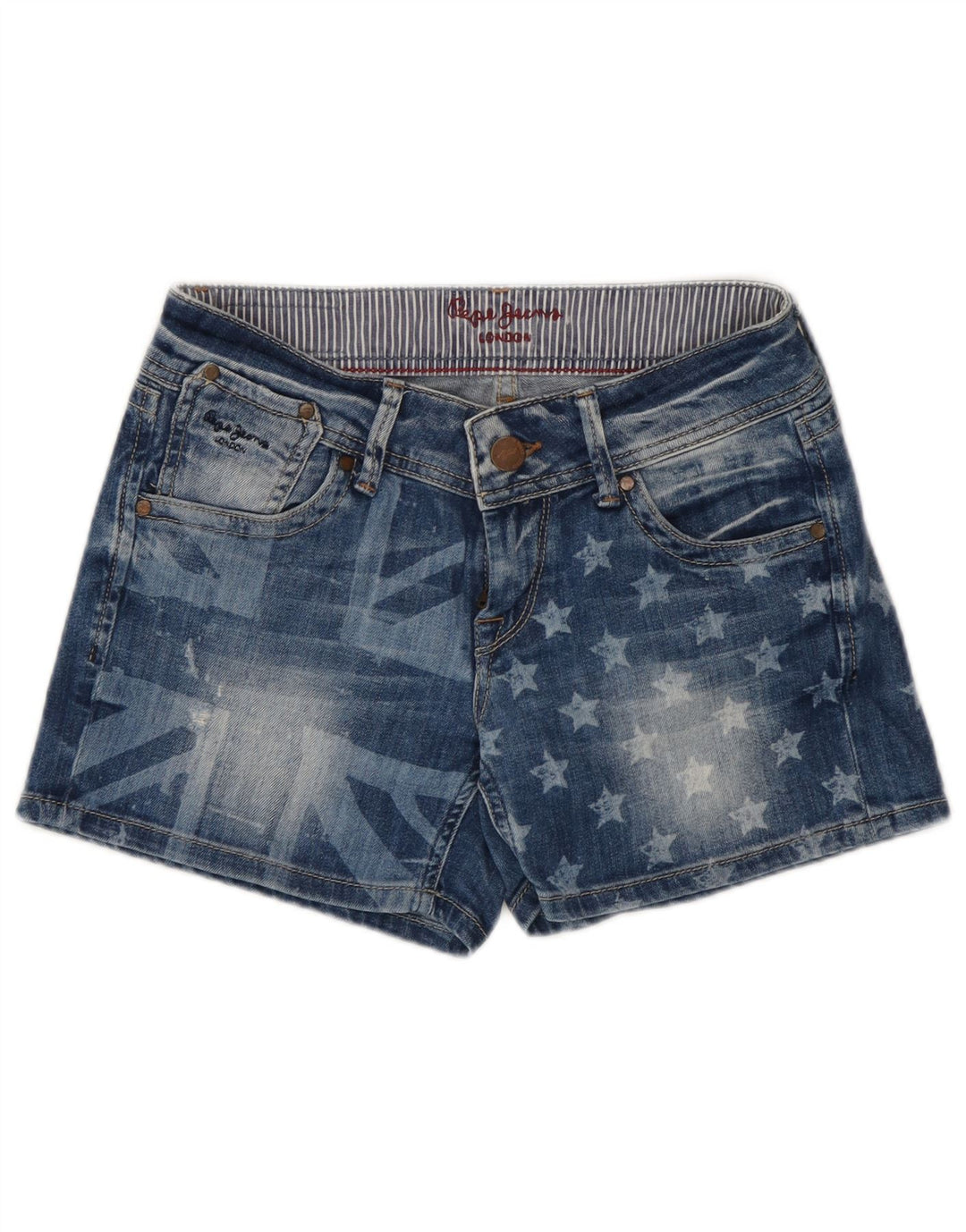 PEPE Jeans Grafiske denimshorts til kvinder W27 Små blå bomuld