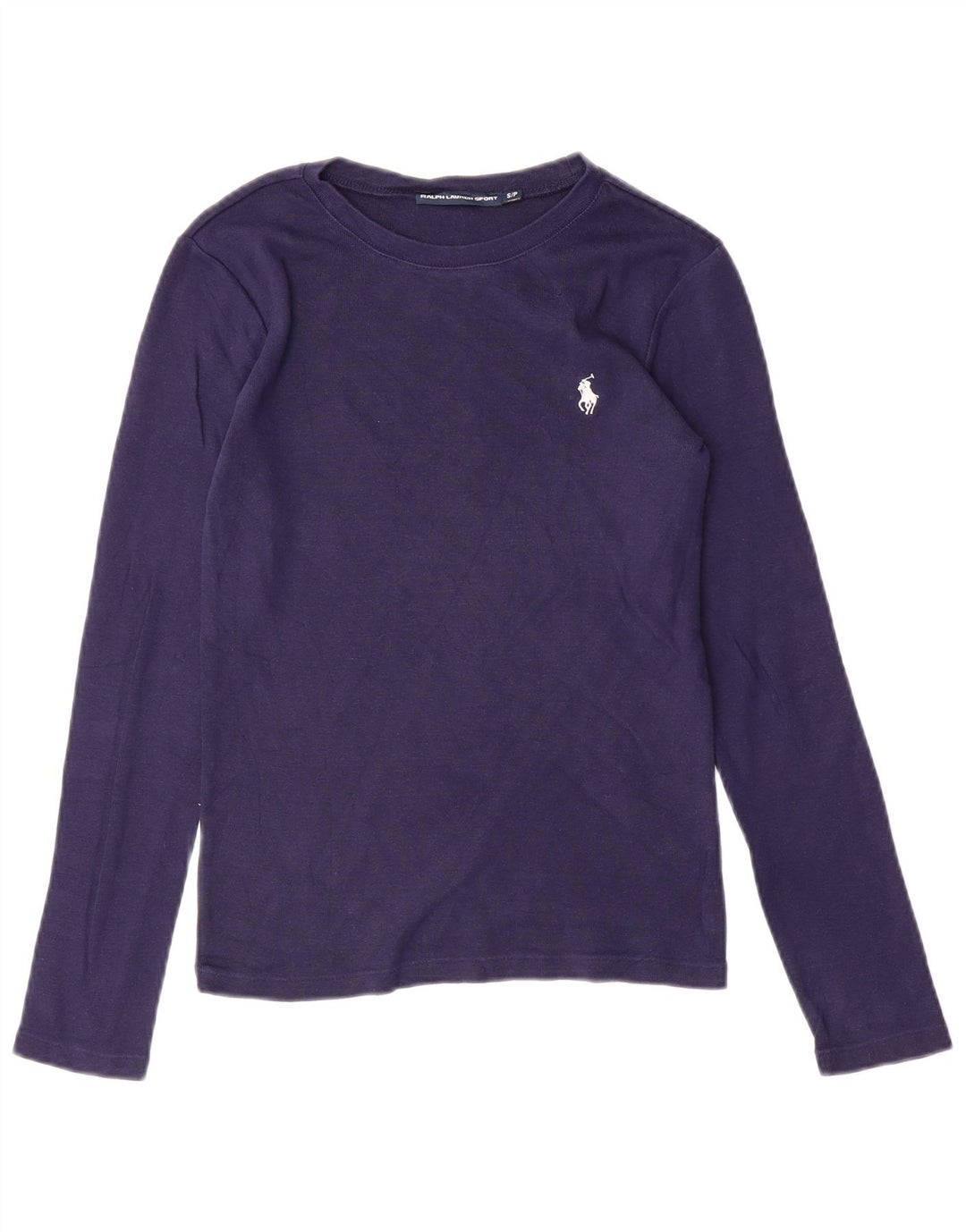 RALPH LAUREN Dame Top Langærmet UK 10 Small Navy Blue Bomuld