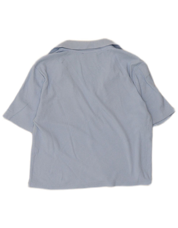 Zara Womens Crop Polo Shirt UK 14 Large Blue
