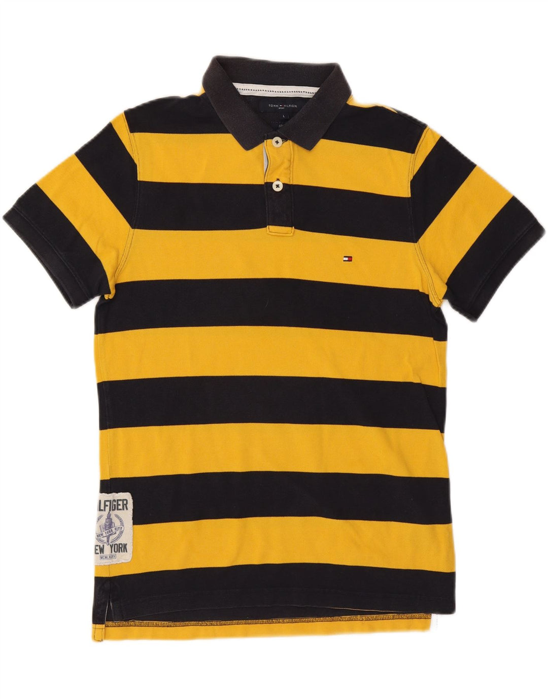 TOMMY HILFIGER Slim Fit poloshirt til mænd Stor gulstribet bomuld