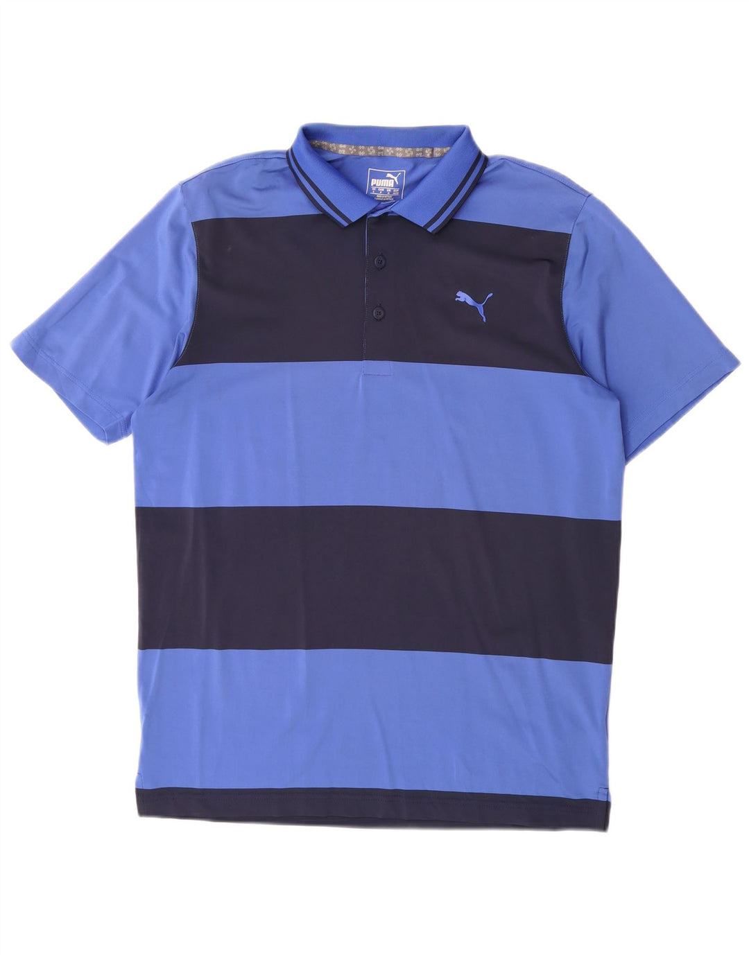 PUMA Mens Polo Shirt Medium Blue Striped Polyester