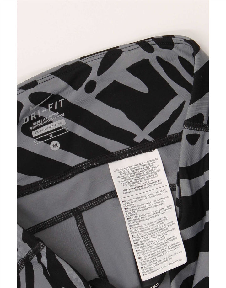 Nike Dame Dri Fit Leggings med abstrakt mønster UK 12 Medium Sort Nylon