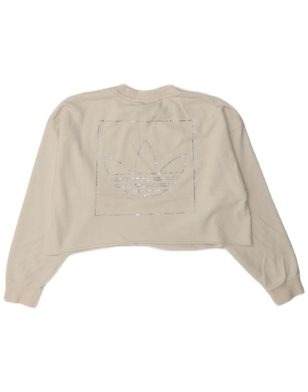 Adidas Womens Crop Graphic Oversized Sweatshirt Jumper UK 6 XS Hvid