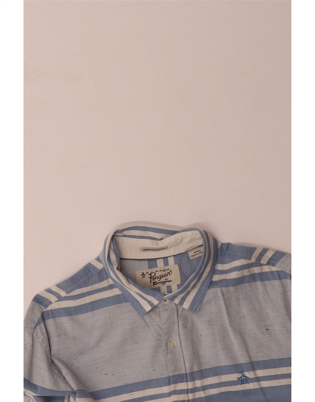 PENGUIN Heritage Slim Fit skjorte mellemblå stribet bomuld