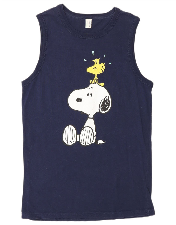Benetton Herre Peanuts Grafisk Vest Top Medium Marineblå Bomuld