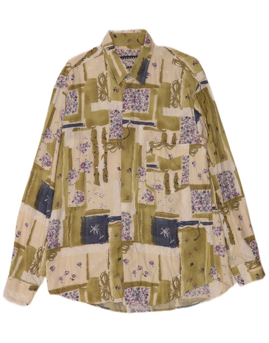 Azzurra herreskjorte stor grøn patchwork rayon