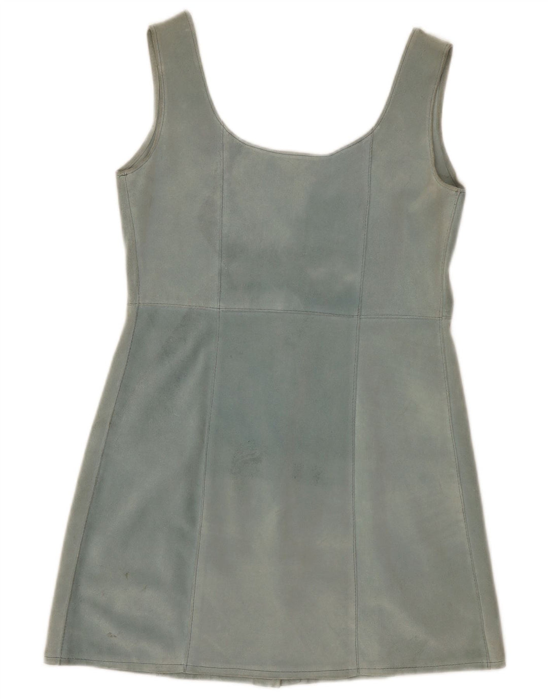Vintage Dame Ruskind Ærmeløs Tunika Top UK 12 Medium Blue Læder