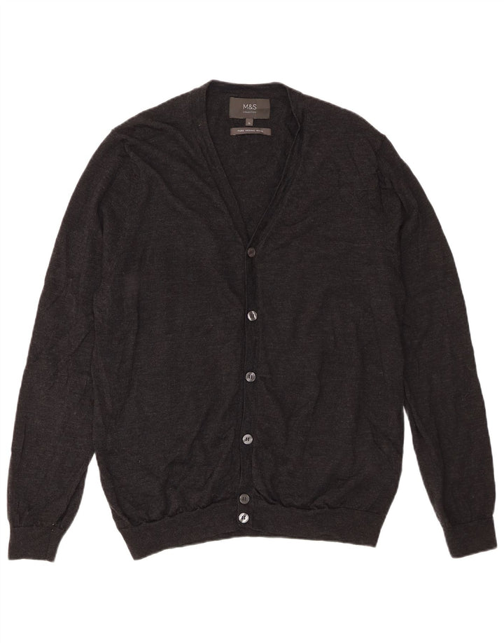 Marks & Spencer Herre Cardigan Sweater XL Grå Merinould