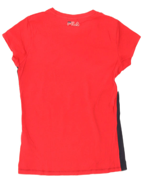 Fila Grafisk T-shirt top til kvinder UK 12 Medium Rød Colourblock Bomuld