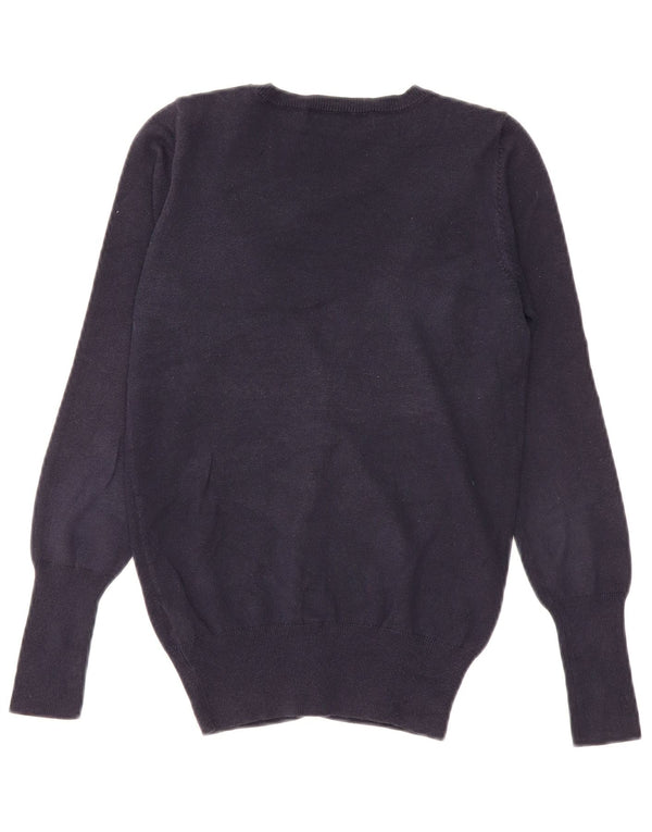 Zara Dame Cardigan Sweater UK 10 Small Navy Blue Bomuld