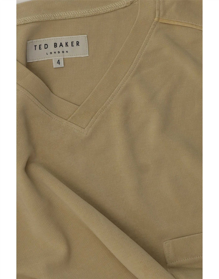 Ted Baker Herre T-Shirt Top Størrelse 4 Stor Khaki Bomuld