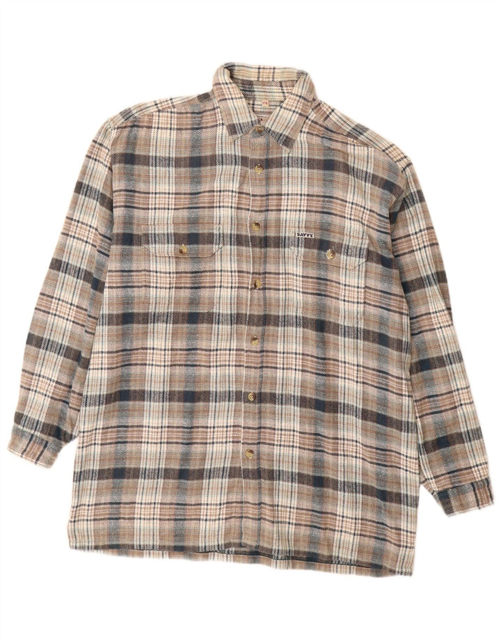 SAVVY Mens Flannel Shirt Medium Grey Check Cotton