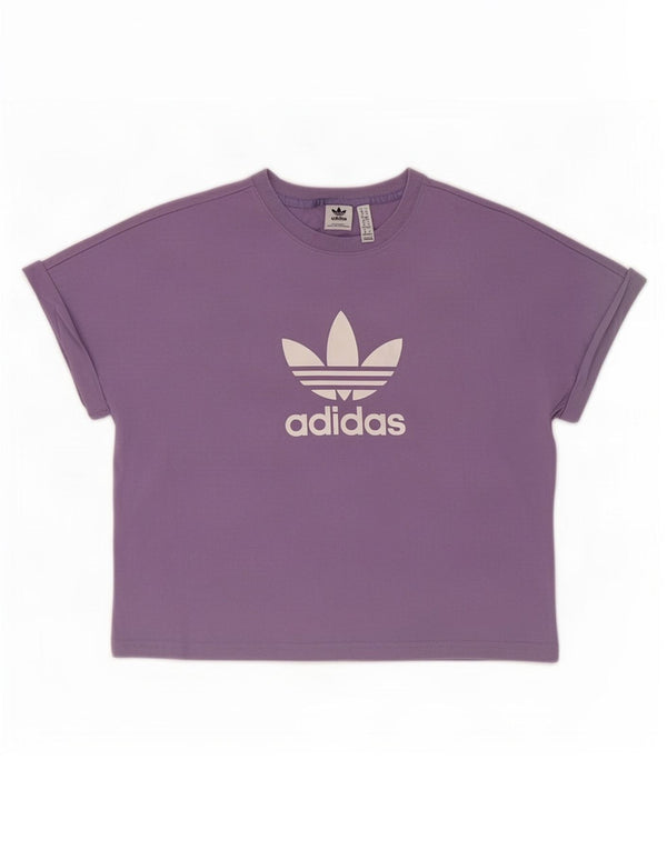 Adidas Womens Crop Oversized Graphic T-Shirt Top UK 12/14 Medium Purple