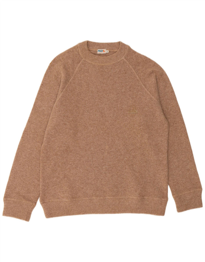 Vintage herre sweater med rund hals, medium beige uld