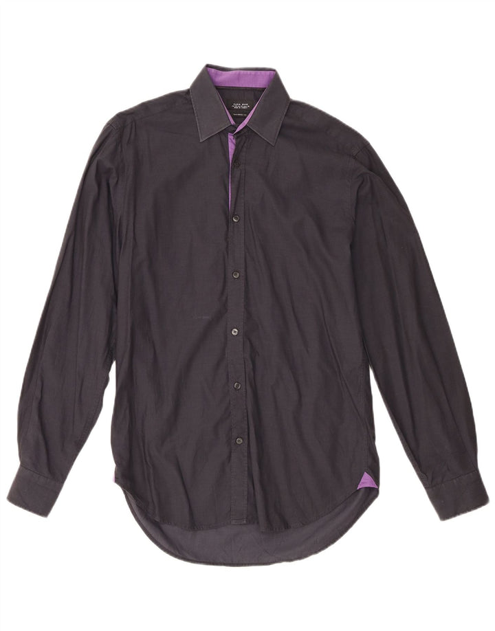 Zara Herre Skræddersyet Fit Shirt EU 38 Medium Navy Blue