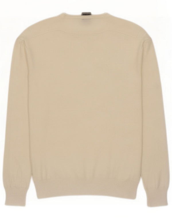 Harley Davidson Mens V-Neck Jumper Sweater Medium Off White Cotton