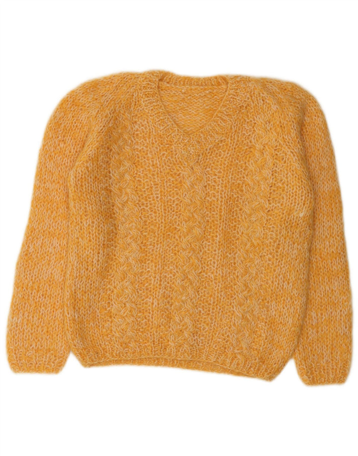 Vintage Dame V-hals sweater UK 14 Medium Gul