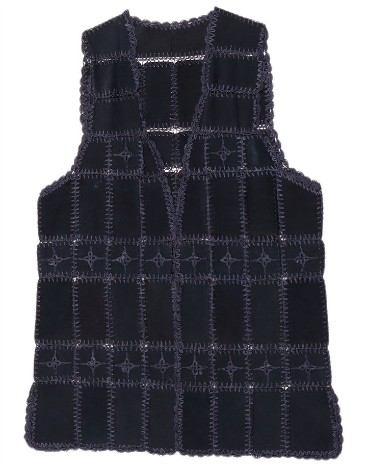 Vintage Dame Ruskind Gilet UK 14 Medium Navy Blue Patchwork
