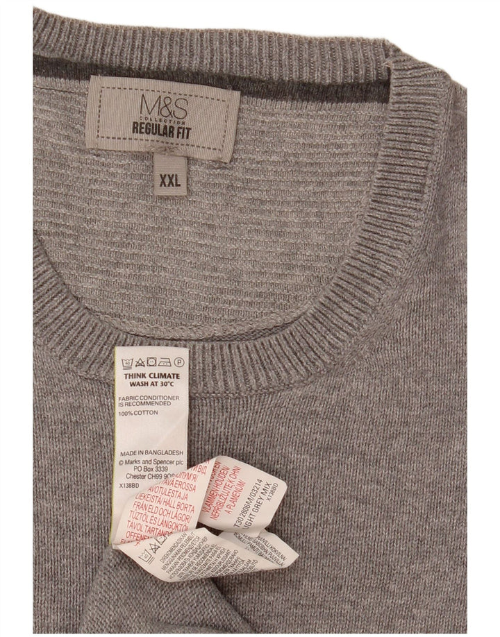 Marks & Spencer Herre Regular Fit Jumper Sweater med rund hals 2XL Grå Bomuld