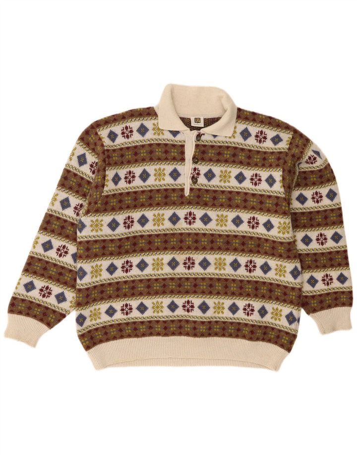 Vintage Herre Polo Neck Jumper Sweater IT 50 Medium Flerfarvet Retro