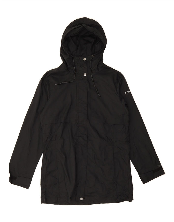 COLUMBIA Womens Hooded Raincoat UK 14 Medium Black Polyester Vintage Columbia and Second-Hand Columbia from Messina Hembry 