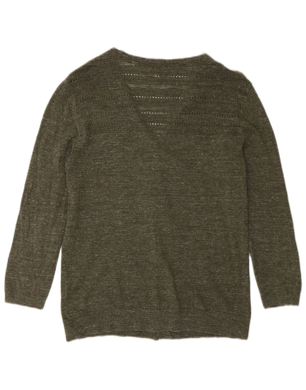Fat Face Dame Cardigan Sweater UK 8 Small Khaki Flecked Bomuld