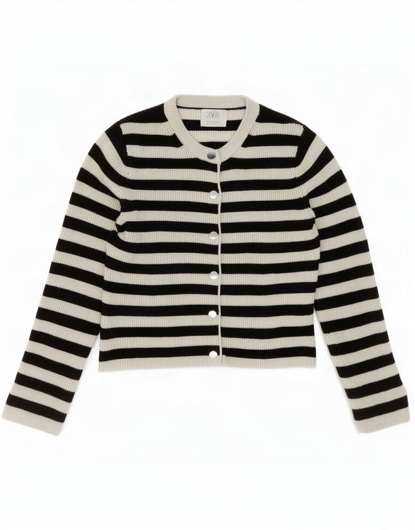 Zara Pige Cardigan Sweater 13-14 År Sort Stribet Viscose