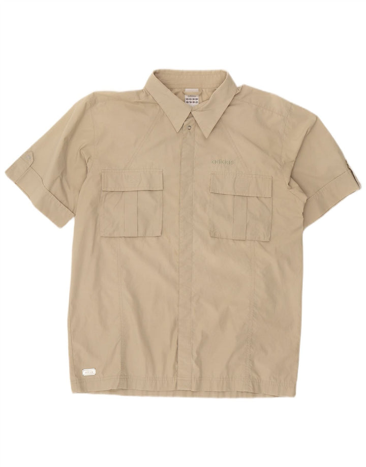 ADIDAS Mens Short Sleeve Shirt Medium Beige Polyester