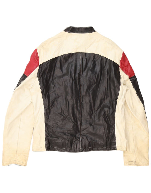 Vintage Herre Læder Racer Jakke UK 42 XL Sort Colourblock