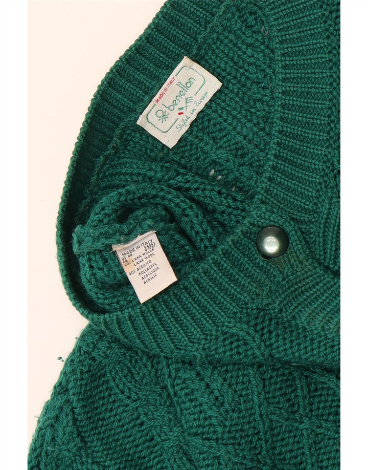 Benetton Dame Cardigan Sweater UK 16 Stor Grøn Uld
