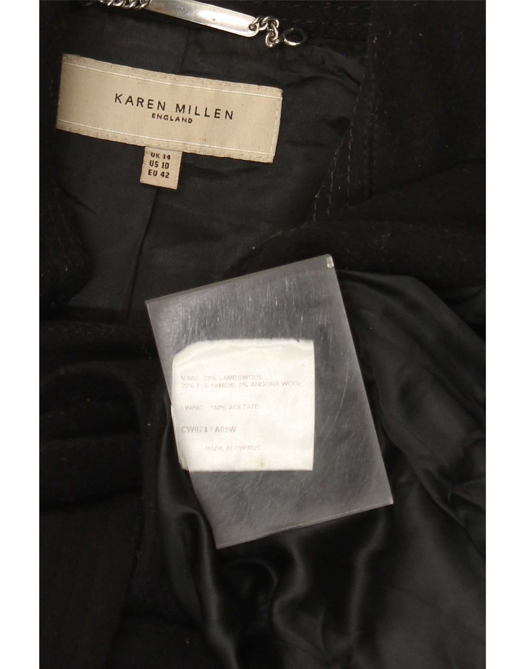 Karen Millen Dame Trench Coat UK 14 Stor sort lammeuld