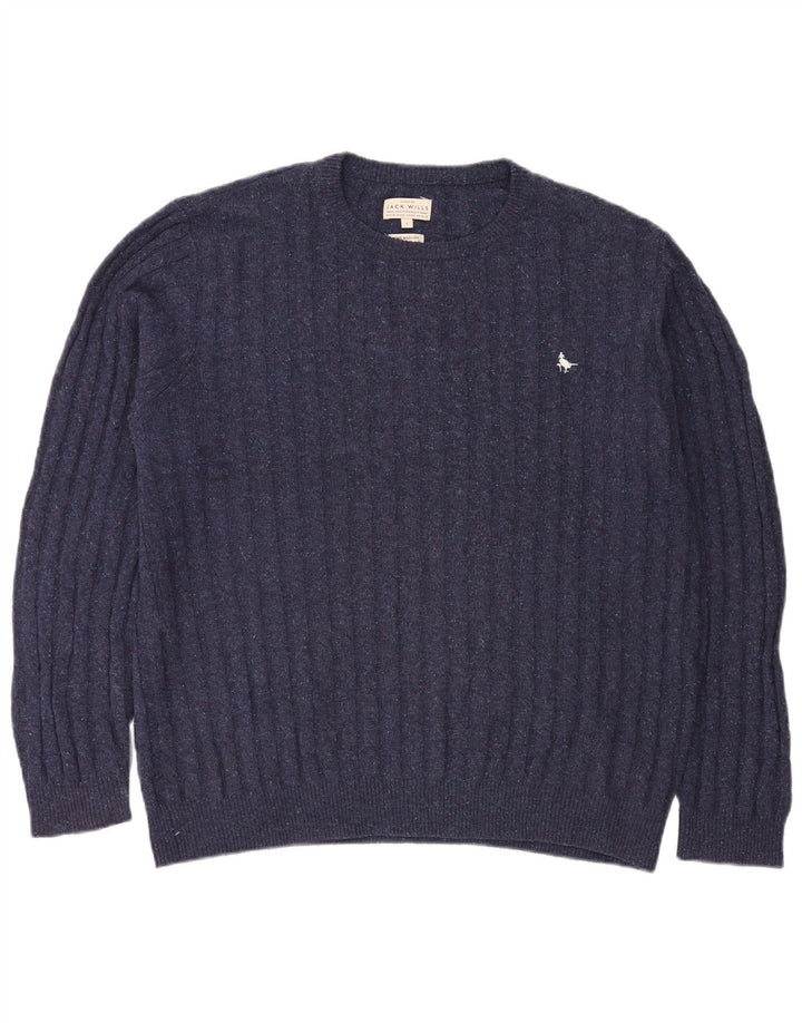 JACK WILLS Herre Crew Neck trøje Sweater Large Navy Blue Flecked