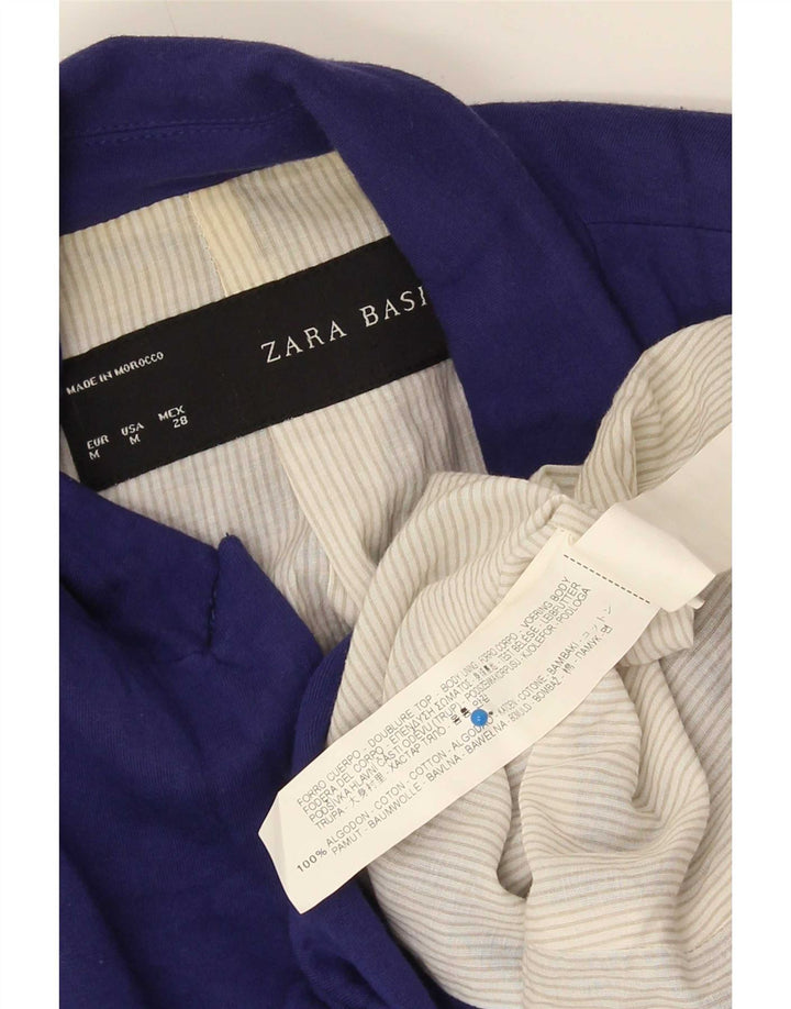 Zara Dame 1 Knap Blazer Jakke UK 12 Medium Blue Bomuld