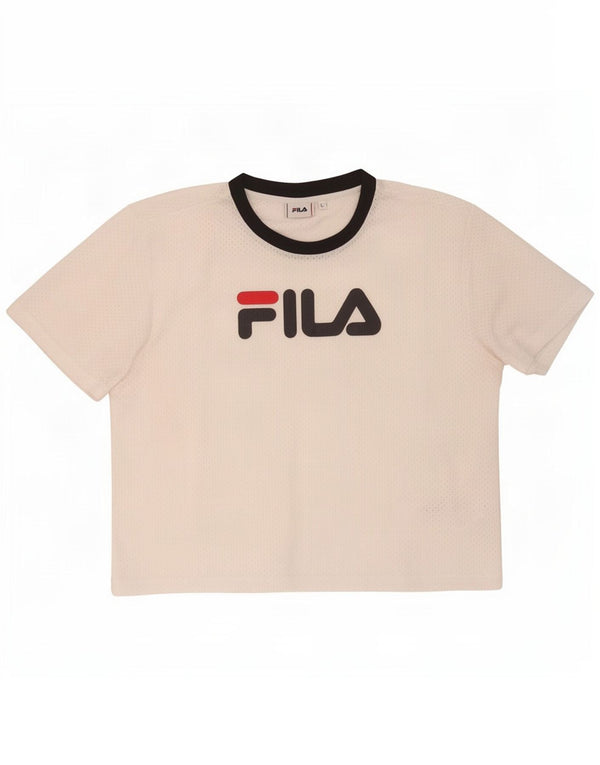 Fila Dame Grafisk T-Shirt Top UK 16 Stor Hvid Polyester