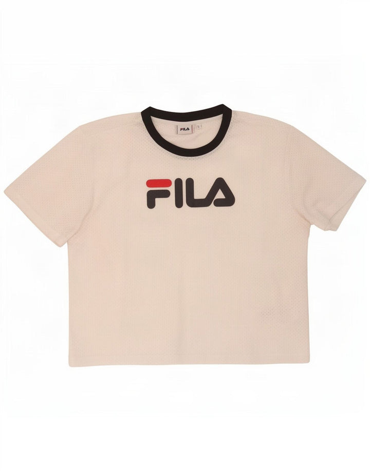 Fila Dame Grafisk T-Shirt Top UK 16 Stor Hvid Polyester