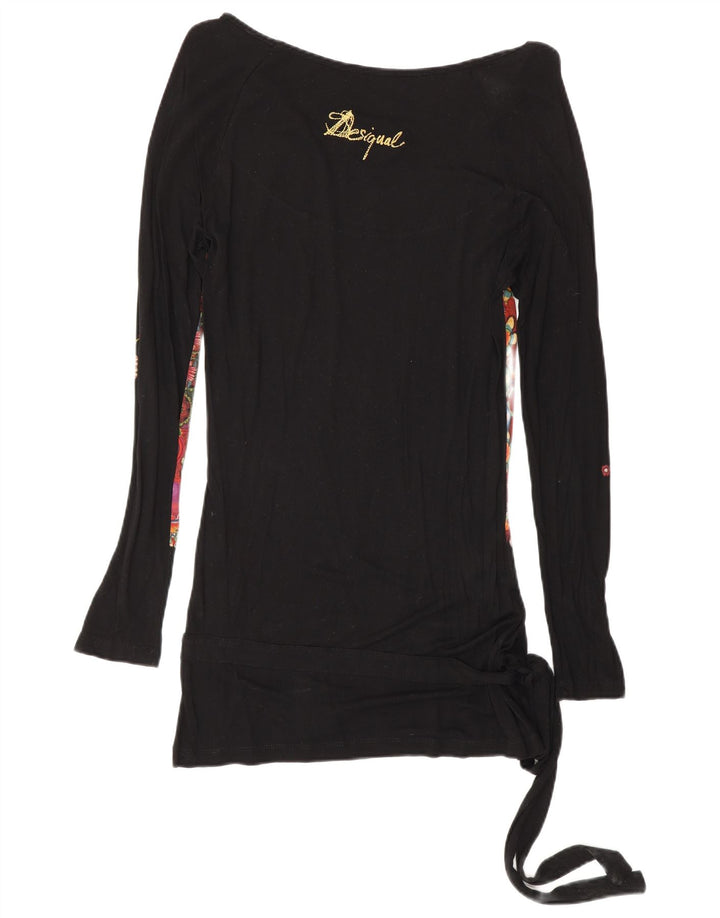 Desigual Dame Grafisk Langærmet Tunika Top UK 12 Medium Sort