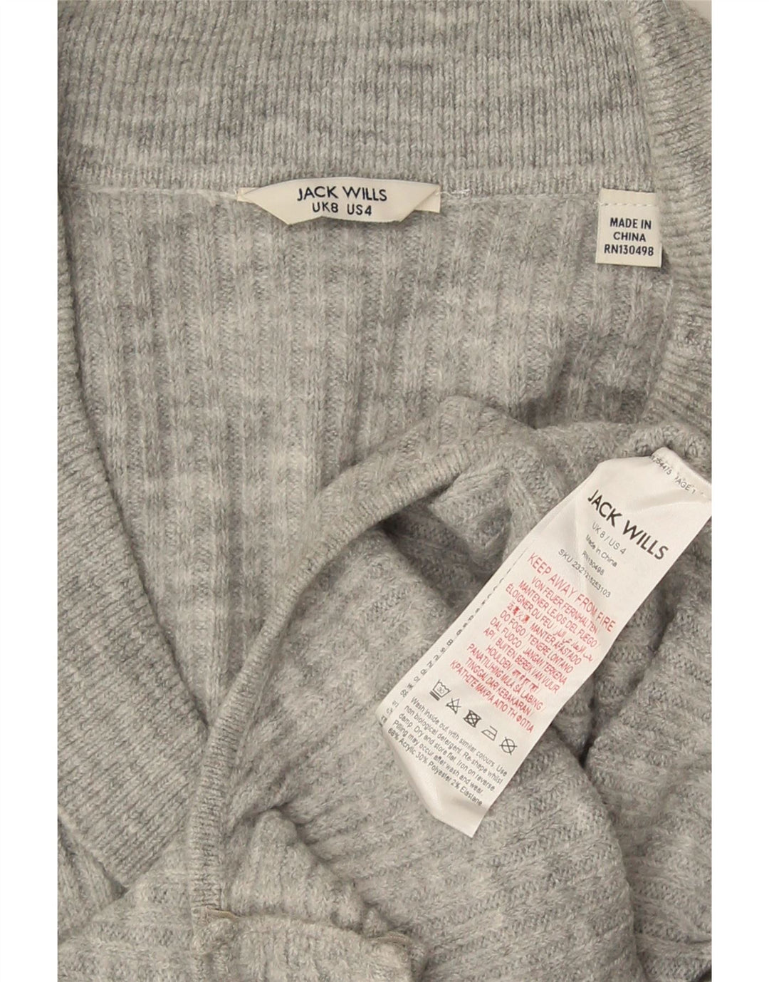 Jack Wills Dame Langærmet Bodysuit UK 8 Lille Grå Akryl