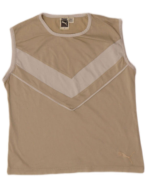 Puma Womens Sleeveless Vest Top UK 14 Large Beige Colourblock