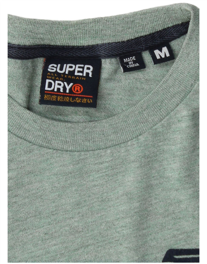 SUPERDRY Herre Yokohama grafisk T-shirt Top Medium Grøn Flecked Bomuld
