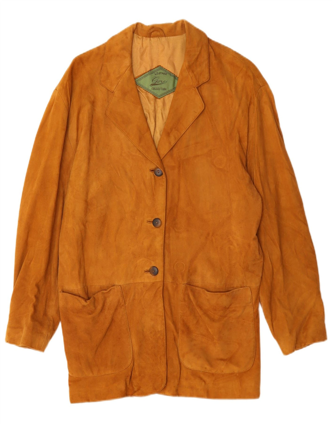 Vintage dame 3-knaps læder blazerjakke UK 14 medium brunt læder