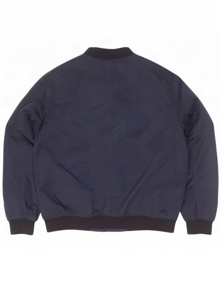Zara Herre Bomber Jacket UK 44 2XL Navy Blue Colourblock Polyester
